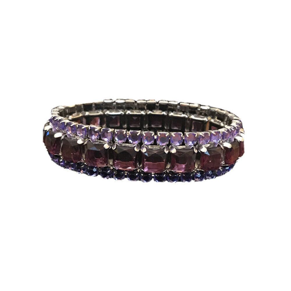 Estate Purple Large & Small Gem 3 Row Stretch Bracelet 3/4" W x 2 1/2" L